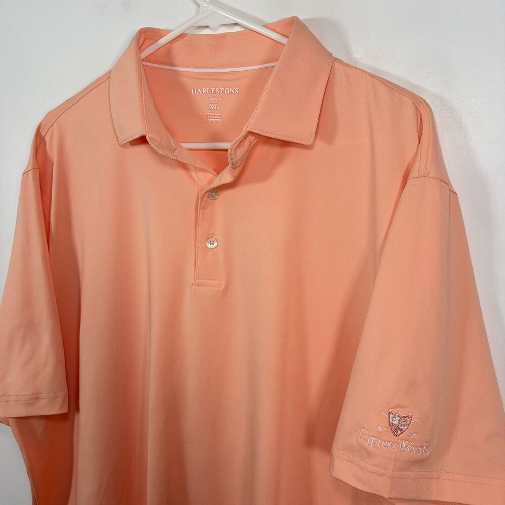 Harlestons Tailored Fit Golf Polo Shirt Mens Size XL Orange Cypress Woods Logo